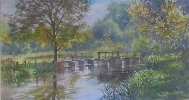 River Test, Grosvenor Wier, watercolour, 10 x 18 ins., £850