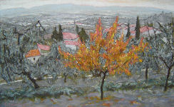 Peach tree, grey day (pastel) 12" x 20"