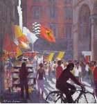 Ferrari Flag, Florence market (oil on canvas) 15.5" x 14.5"