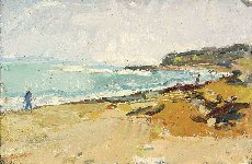 Sunday walk, Ringstead Bay, 34 x 52, Oil on Card