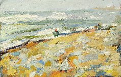 Blustery morning by The Ledge, Ringstead, 28 x 43, Oil on Card