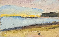 Study. Weymouth from Ringstead, dusk, 20 x 31, Oil on card