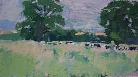 Meadows at Durweston, 32 x 59, Oil on Card