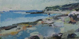 Winter, Ringstead Bay, 27 x 53, Oil on Card