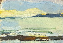 'Lights on Portland over Ringstead Ledge, 17 x 25, Oil on Card