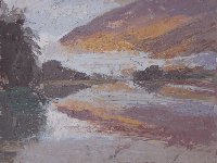 Misty Morning 2, November, River Orchy, Scotland, Oil on my Palette, 13 x 17 in.