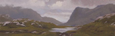 Sron Scourst and Loch Scourst, Harris, Outer Hebrides,  Oil on Board, 8 x 24 in.