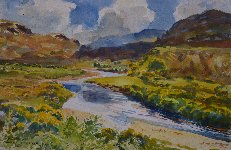 River Halladale, barriers and sandy braes, 30 x 45 cms, �650